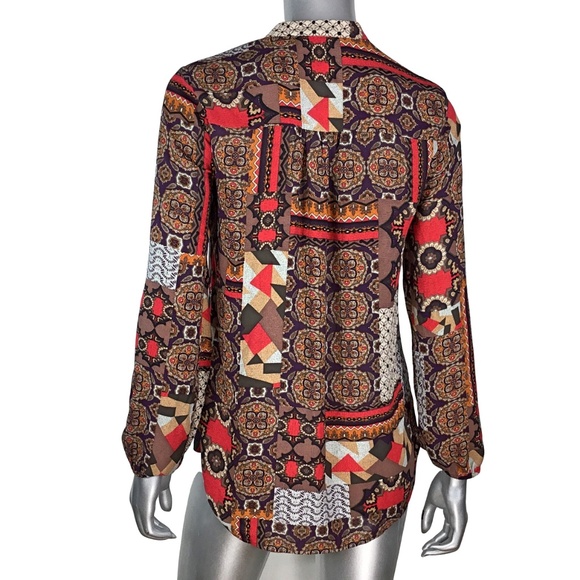 Daniel Rainn Brown Mixed Print Brown Long Sleeve Blouse S - Picture 3 of 5